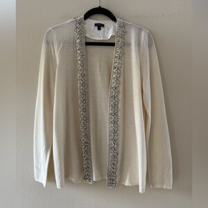 Talbots Cream Lightweight Cardigan with Silver Accents